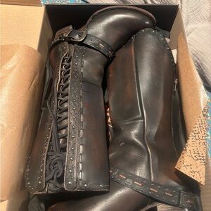 Studded Lace-Up Leather Boots